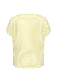 Chemise à manches courtes à rayures horizontales jaunes et blanches, coupe ample et col large, vue de dos.