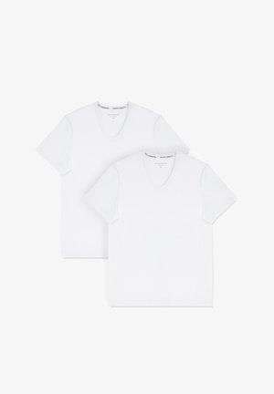 Białe bawełniane t-shirty z dekoltem w serek w zestawie dwóch sztuk. Krótkie rękawy, miękka tekstura i klasyczny design bez wzorów czy akcentów.