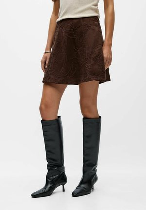 Object, MINI SKIRT EMBROIDERED - Jupe trapèze - mottled brown