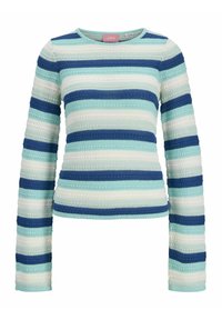 RANDIG långärmad tröja i ljusblått, marinblått och cremefärgat. Har en stickad textur och rund halsringning. Tätt sittande design med smala ärmar.