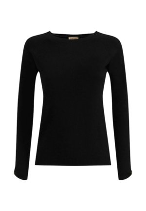 Maglione nero aderente a maniche lunghe con scollo rotondo e design semplice e sobrio.