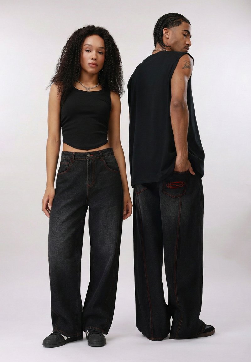 YOURTURN UNISEX - Blugi loose fit - black denim