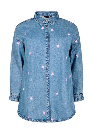 Zizzi MIT LOCKERER PASSFORM UND AUFGESTICKTEN LIPPEN - Krátký kabát - light blue heart