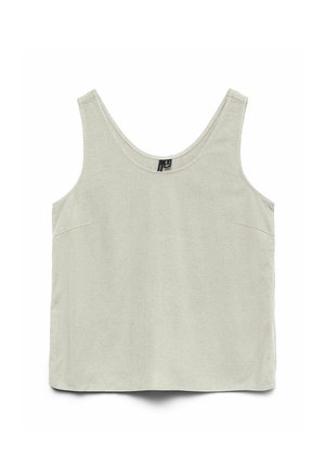 Débardeur sans manches beige clair avec larges bretelles et encolure ronde, présenté à plat sur un fond blanc.