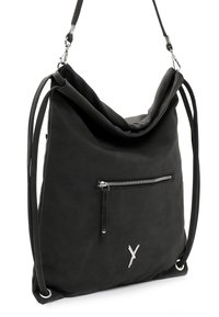 Sac fourre-tout noir perforé au design décontracté, avec des poignées doubles et une poche zippée à l'avant. Quincaillerie argentée accentuant l'esthétique moderne.