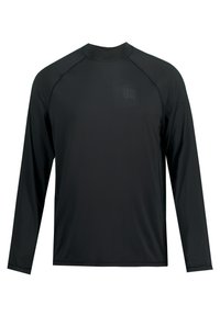 Sort langærmet skjorte lavet af letvægts, glat stof. Har en rund halsudskæring og et diskret logo på brystet. Ergonomiske designlinjer.