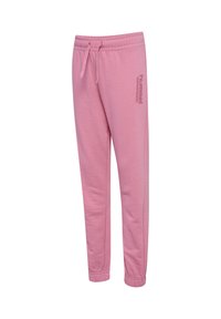 Rosa Sweatpants aus weichem Stoff, mit elastischem Bund, Kordelzug, elastischen Bündchen und einem Logo am linken Oberschenkel.