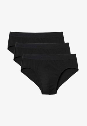 Schwarze Baumwoll-Slips im Dreierpack, mit breitem schwarzen elastischen Bund und geprägtem Logo. Glattes, leichtes Material.