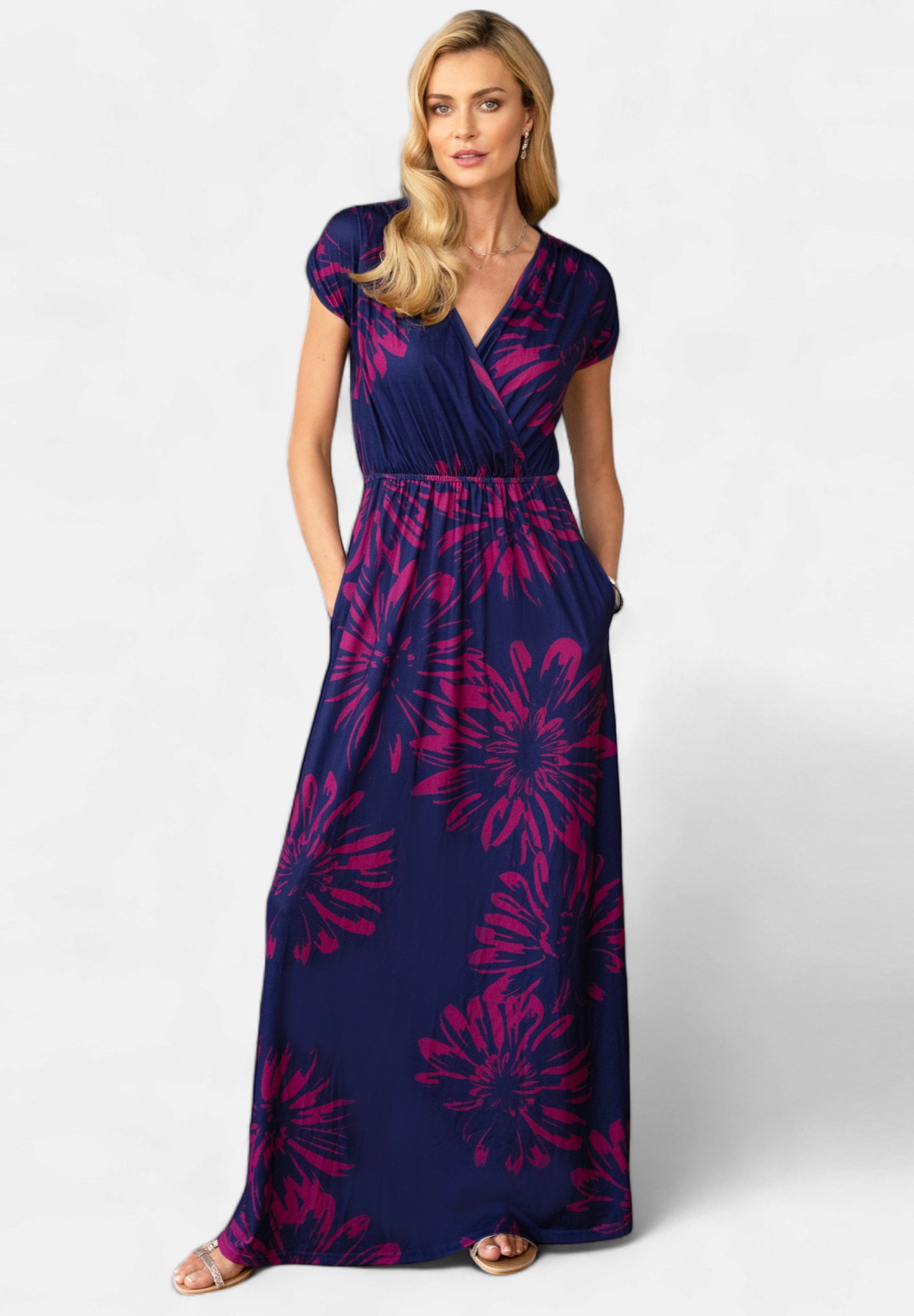 navy blue and blush dress Navy Blue Blush Floral Aline Dress  Sarai Afrique