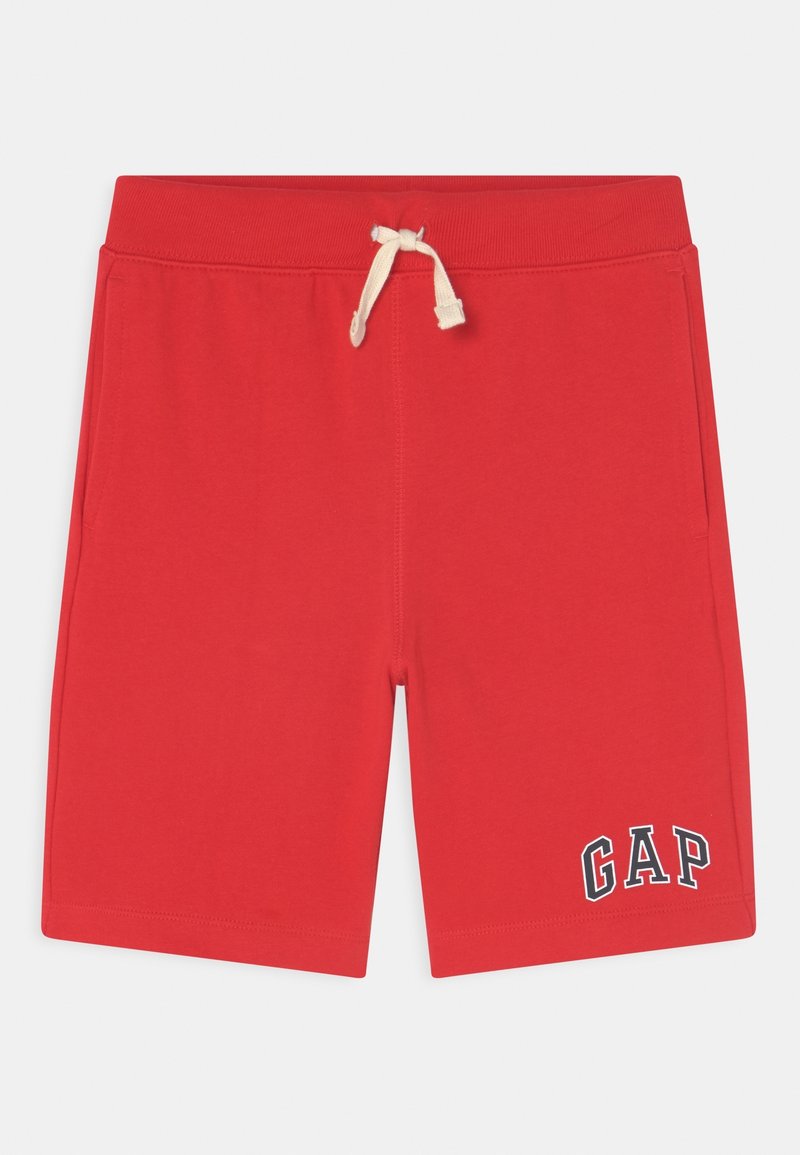 Shorts rouges décontractés avec taille ajustable à cordon blanc et logo "GAP" sur la jambe gauche, avec poches latérales.