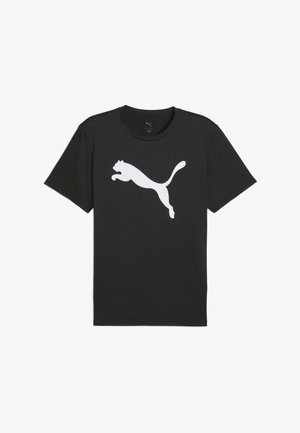 Musta puuvillapaita, jossa on iso valkoinen pomppiva Puma-logo etupuolella. Lyhythihainen ja pyöreä kaula-aukko. Kevyt materiaali.