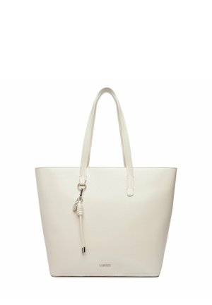 Creat farbige Ledertasche mit doppelten Griffen, einem hängenden geknoteten Quastenanhänger und einem kleinen metallischen Markenlogo nahe der unteren Mitte.