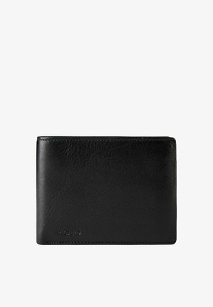 Black leather bifold wallet with subtle embossed "PICARD" logo in lower left corner, smooth finish, and stitched edges.