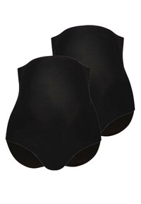 Zwarte stretchshorts met een gladde textuur, hoge tailleband en minimalistisch ontwerp. Verkocht in een verpakking van twee.