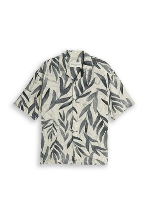TOM TAILOR DENIM, TOM TAILOR DENIM BLUSEN & SHIRTS LOOSE FIT RESORT KURZARMHEMD MIT MUSTER - Overhemd - white black watery leaf print