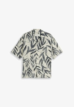TOM TAILOR DENIM, TOM TAILOR DENIM BLUSEN & SHIRTS LOOSE FIT RESORT KURZARMHEMD MIT MUSTER - Overhemd - white black watery leaf print