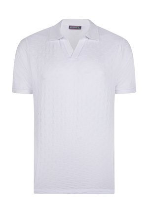 Camisa polo blanca con un patrón texturizado, mangas cortas y un cierre de dos botones. Fabricada con un tejido transpirable para mayor comodidad.