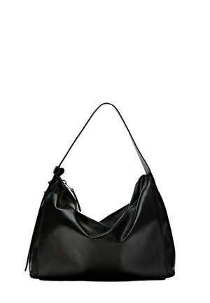 Sac à main en cuir noir au design décontracté, doté d'une seule bandoulière et d'une fermeture éclair, texture lisse et silhouette douce.