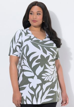 LONG A-LINIE V-AUSSCHNITT HALBARM - T-shirts print - olive/grey