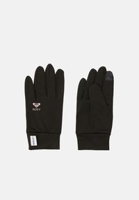 Sorte hansker laget av et mykt materiale med en tettsittende design. Har et logo på håndleddet og en berøringsfølsom spiss på pekefingeren.