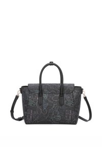 Borsa nera con una forma strutturata, caratterizzata da modelli a timbro multicolori. Ha doppi manici e una tracolla rimovibile.