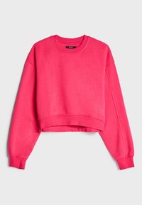 Roze cropped sweatshirt met een ronde hals, lange mouwen en ribgebreide boorden. Gemaakt van zachte stof met een soepele textuur en zonder zichtbare patronen.