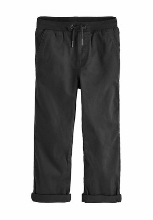 Pantalons noirs avec taille élastique et cordon de serrage. Comprend deux poches latérales et des ourlets retroussés. Fabriqué à partir d'un tissu lisse et durable.