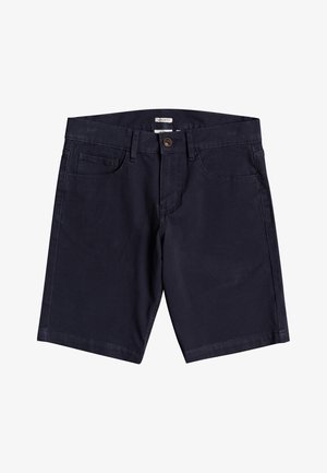 Pantalones cortos de algodón azul marino con un ajuste regular. Cuentan con bolsillos delanteros, cierre con un solo botón y detalles de costura sutiles.