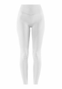 Witte hoge taille legging gemaakt van rekbare stof, met ribbeltextuur, kniestukken en een naadloos ontwerp voor een gladde pasvorm.