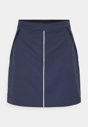 Mornarica krilo z oprijetim pasom, dvema stranskima žepoma in belim navpičnim pasom po sprednji strani. Narejeno iz gladkega, lahkega materiala.