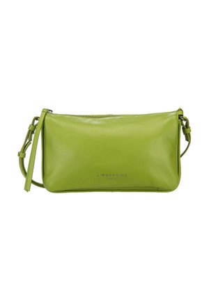 Borsa a tracolla in pelle verde con tracolla regolabile e cerniera superiore, logo "Liebeskind Berlin" centrato sul davanti.