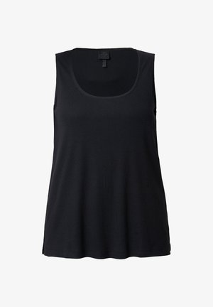 Czarny, bezrękawnik z prążkowanej dzianiny, z dekoltem w łódkę i niewielkim rozcięciem po bokach u dołu.