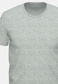 Jasnoszara koszulka z krótkim rękawem, wykonana z miękkiego, teksturowanego materiału, z klasycznym okrągłym dekoltem i subtelnym melanżowym wzorem.