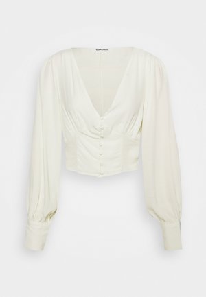 V NECK WITH BUTTON DETAIL - Long sleeved top - cream