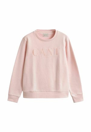 Lichtroze sweatshirt gemaakt van zachte katoen. Heeft een ronde hals, lange mouwen en een reliëf merklogo op de voorkant.