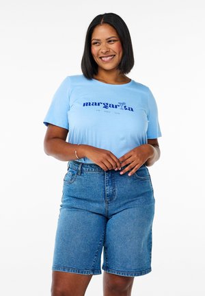 Zizzi FLASH - MIT HOHER TAILLE - Shorts di jeans - light blue denim