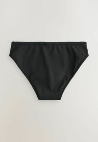Čierne bavlnené bikiny s hladkou textúrou, elastickým pásom, vysokým vykrojením a minimalistickým dizajnom. Bez vzorov alebo kovových detailov.