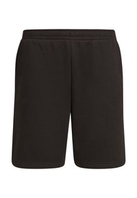 Shorts noirs décontractés avec une taille élastique et des poches latérales, réalisés en tissu doux.