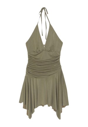 Stradivarius, SHORT DRESS WITH POINTED HEM - Tubino - evergreen