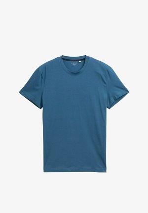 Tricou cu mânecă scurtă în nuanță de teal închis, fabricat din bumbac moale. Prezintă un decolteu rotund și o textură netedă, uniformă, cu detalii simple de coasere.