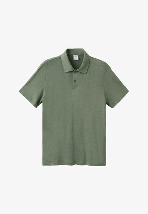 Polo vert à manches courtes avec deux boutons et un col, présenté à plat sur un fond blanc.