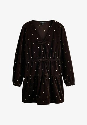 Next, PETITE FIT - LONG SLEEVE V-NECK TIE CORD MINI DRESS - Hverdagskjole - chocolate brown gold spot