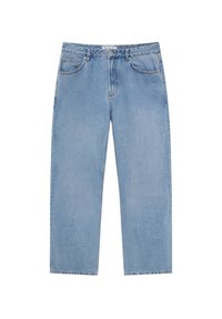 Světle modré džíny s přímým střihem z denimu. Mají poutka na pásek, přední i zadní kapsy, jemné vyblednutí a zapínání na zip.