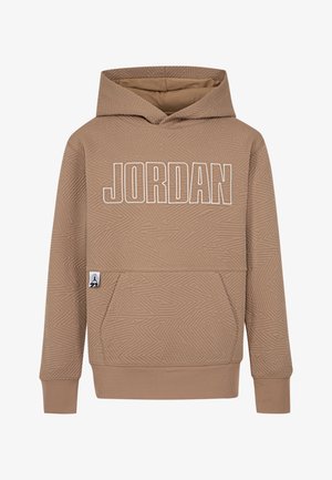 Ruda su gobtuvu ir įspaudiniu geometriniu raštu, baltas "JORDAN" logotipas ir priekinė kengūros kišenė. Gumuoti rankogaliai ir apykaklė.