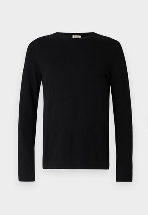 Zwart T-shirt met lange mouwen en een ronde hals, gemaakt van zachte stof, met een rechte snit en zonder zichtbare patronen of accenten.