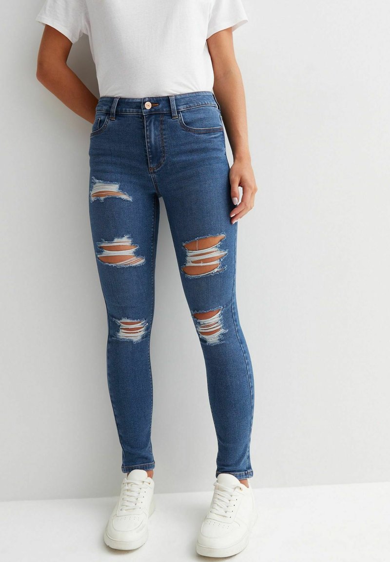 New Look Petite EXTREME RIPPED HALLIE SUPER Jeans Skinny Fit blue/blau Zalando.de