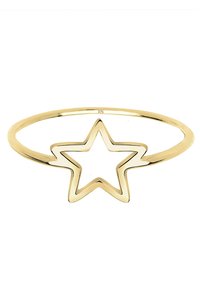 Guldring med åbent stjerneformet design. Poleret overflade med en glat tekstur. Stemplet med "375", som angiver guldets renhed.