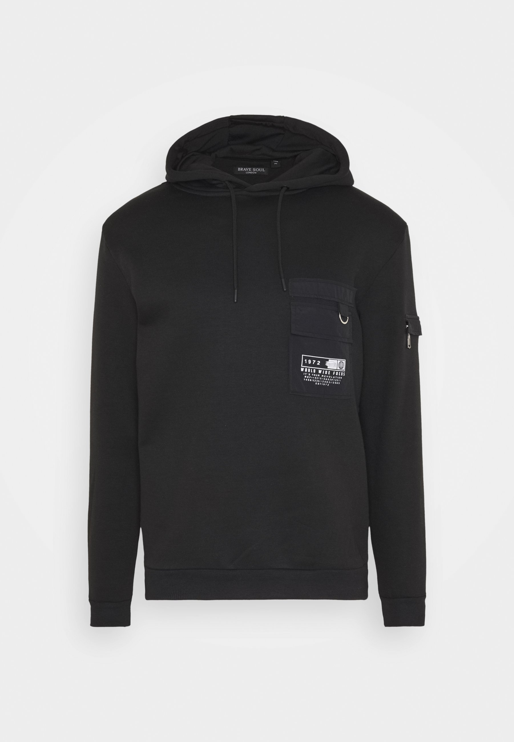 Brave Soul CHELSEA Sweatshirt jet blackwhite Brave Soul Herren Sweat Hoodie mit Brusttasche Kapuze