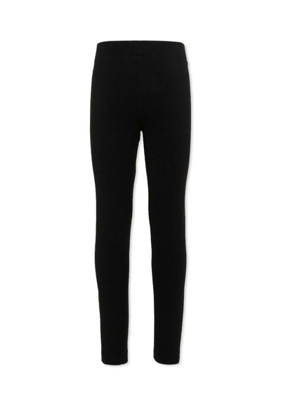 Leggings noirs slim et longue taille avec une ceinture élastique, présentés sur un fond blanc.