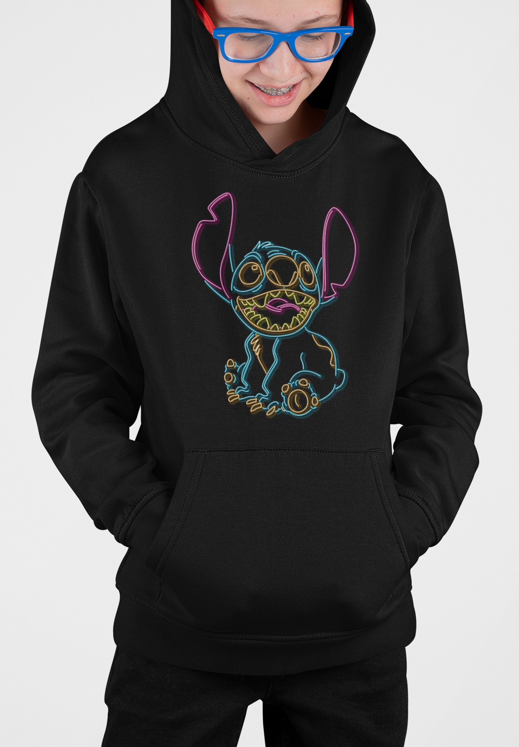 Disney LILO STITCH NEON STITCH Felpa con cappuccio black/nero